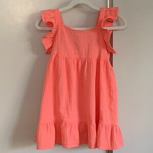 Cat & Jack Coral Gauze Ruffle Dress Size 3T Summer Flutter Sleeve
